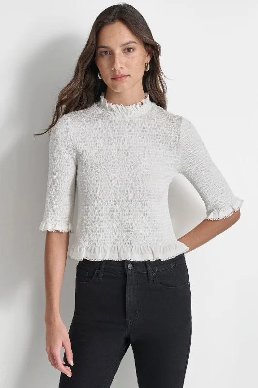 Sheer Knit TopsSMOCKED SEQUIN TOP