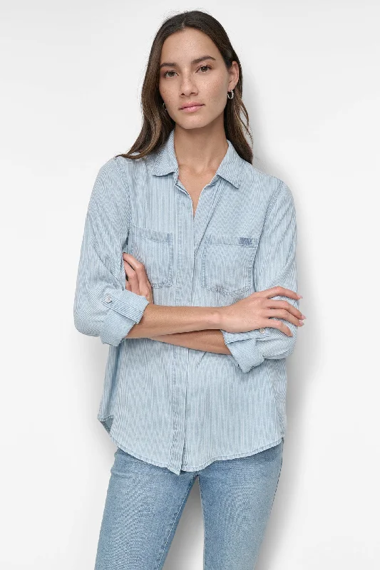 Cotton Knit TopsSPLIT BACK BUTTON FRONT SHIRT