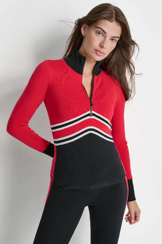 Asymmetrical Knit TopsAPRES SKI CHEVRON STRIPE HALF ZIP SWEATER