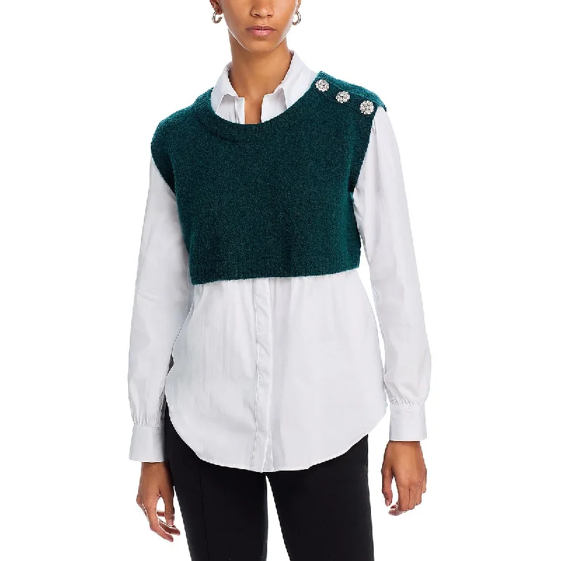 Fringed Knit TopsWomens Wool Blend Embellished Sweater Vest